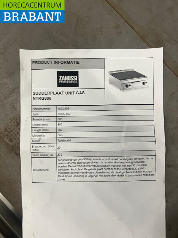 Acier inoxydable Zanussi Cook-through Sudderplaat 80 cm GAS Horeca – Image 5