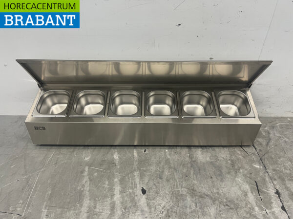 Porte-plateaux en acier inoxydable HCB GN avec couvercle 6 x 1/6 gastronorme GN 106 cm Horeca – Image 4