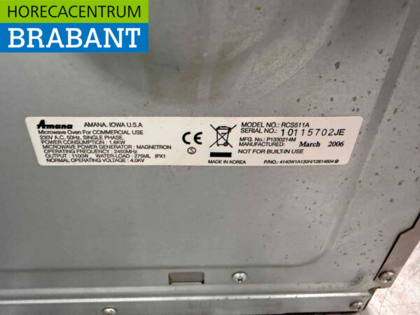 Acier inoxydable Amana RCS511A Micro-ondes 1100 watts 230V Horeca – Image 5