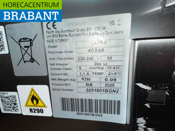 Acier inoxydable Polar UA070 Efficacité énergétique Comptoir réfrigéré 2 portes 130 cm 230V Horeca – Image 6