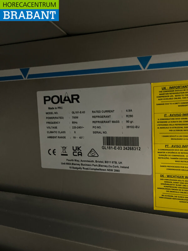 Polar GL181 inox Congélateur pâtisserie 850 litres 230V Restauration Boulangerie – Image 6