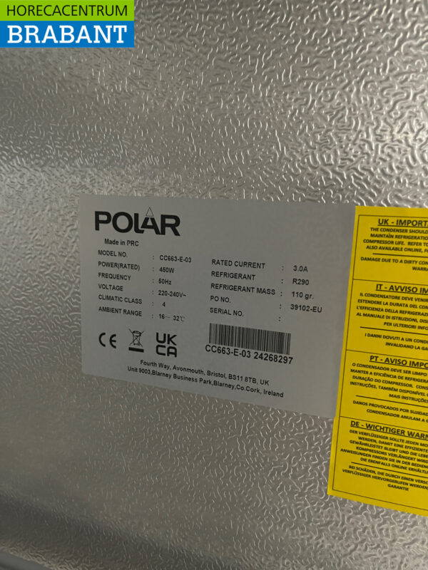 Polar CC663 Réfrigérateur à deux portes 1200 litres 230V Horeca – Image 4