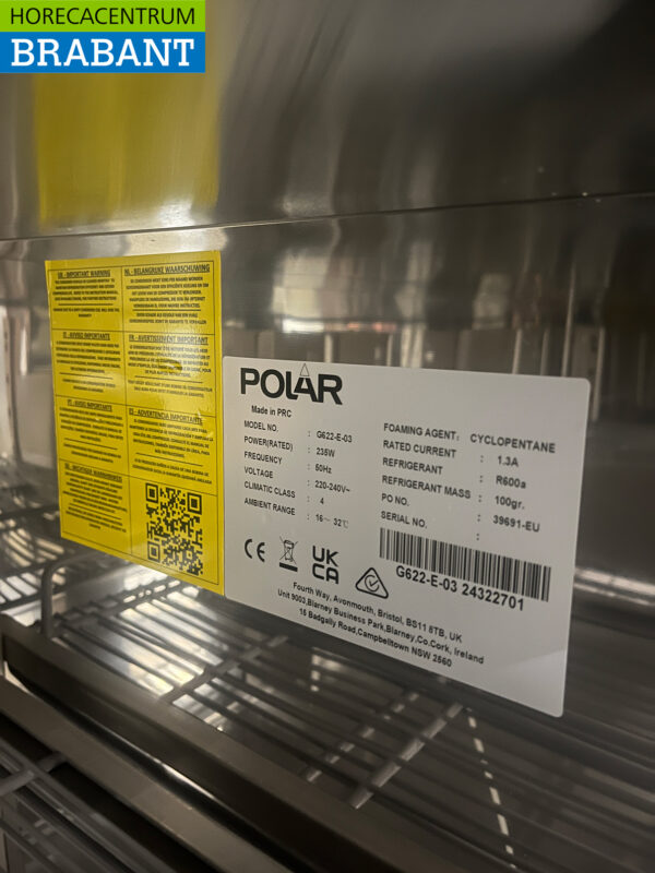 Établi réfrigéré Polar G622 en acier inoxydable 3 portes 137 cm 230V Horeca – Image 5