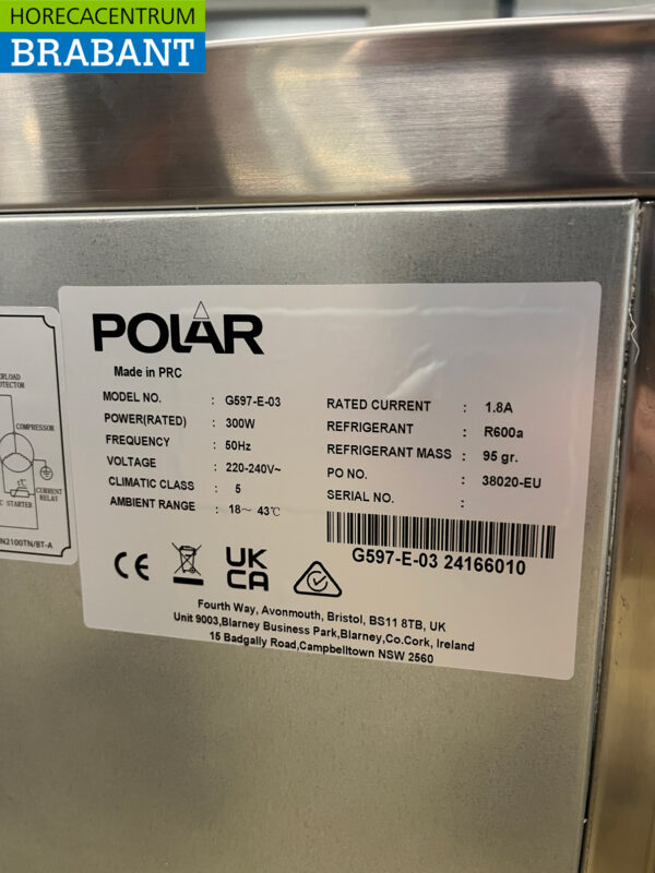 Polar G597 établi réfrigéré en acier inoxydable 3 portes 179,5 cm 230V Horeca – Image 5