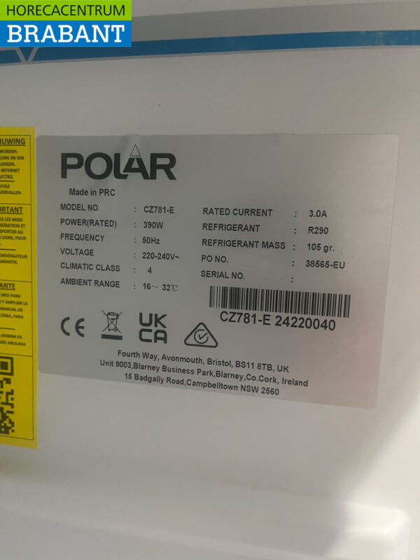 Polar CZ781 Réfrigérateur 2 portes double 744 litres 230V Horeca – Image 5