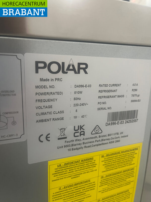 Polar DA996 réfrigérateur/congélateur en acier inoxydable avec 2 tiroirs Par tiroir 2 x 1/1 gastronorme 230V Horeca – Image 6