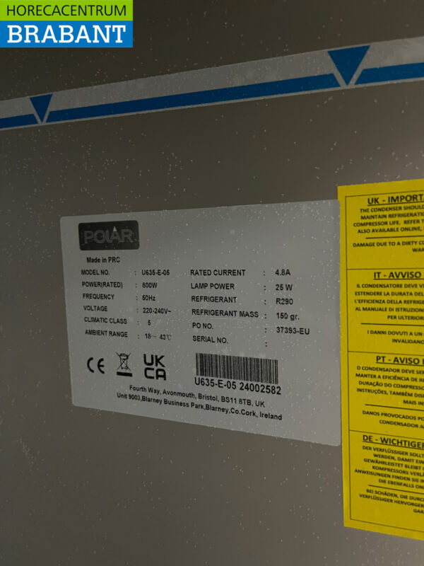 Acier inoxydable Polar U635 Double porte 2 portes Congélateur Congélateur 1300 litres 230V Horeca – Image 5