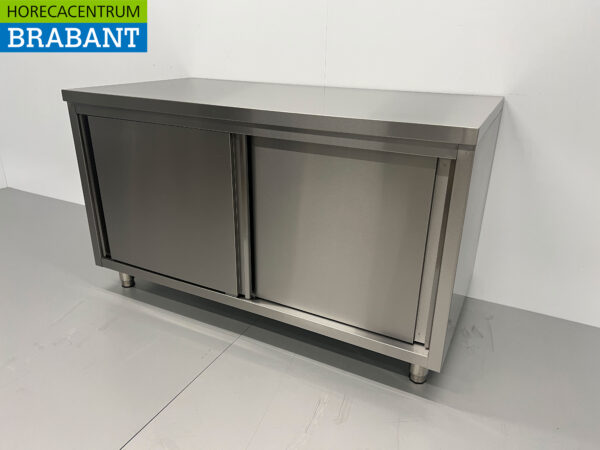 HCB armoire de travail en acier inoxydable 2 portes coulissantes Premium-line 140 cm Restauration – Image 2