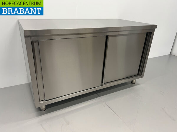 HCB armoire de travail en acier inoxydable 2 portes coulissantes Premium-line 140 cm Restauration – Image 3