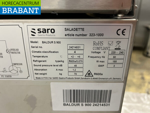 Saro Saladette en acier inoxydable Comptoir réfrigéré 2 portes 230V Horeca – Image 6