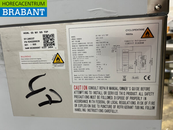 Acier inoxydable Saro Comptoir réfrigéré 2 portes 90 cm 230V Horeca – Image 5
