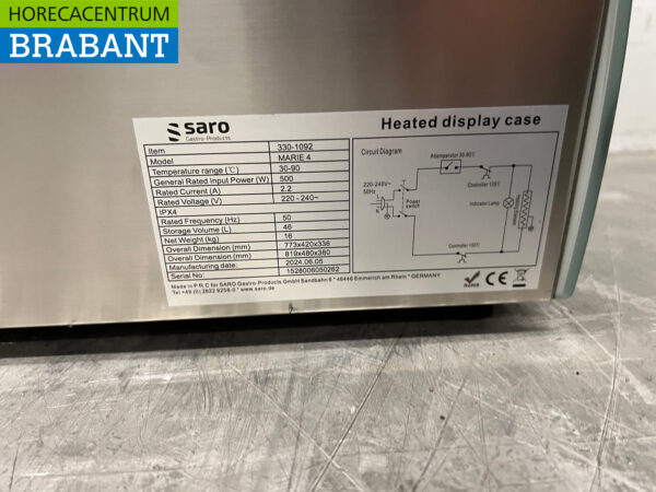 Vitrine Saro en acier inoxydable 46 litres 230V Horeca – Image 6
