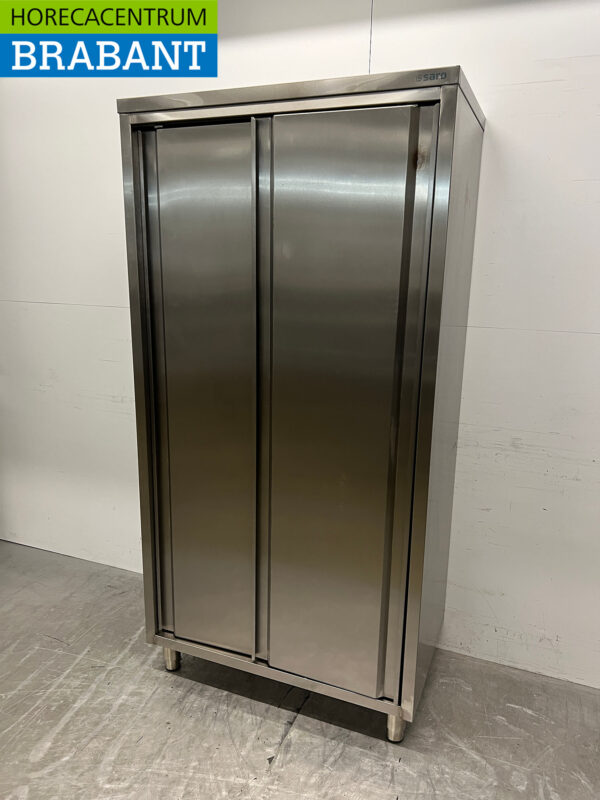 Acier inoxydable Saro Armoire alimentaire Armoire de travail 2 portes coulissantes 100 cm Restauration – Image 2