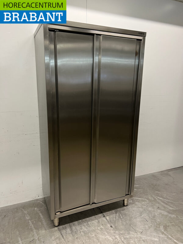 Acier inoxydable Saro Armoire alimentaire Armoire de travail 2 portes coulissantes 100 cm Restauration – Image 3