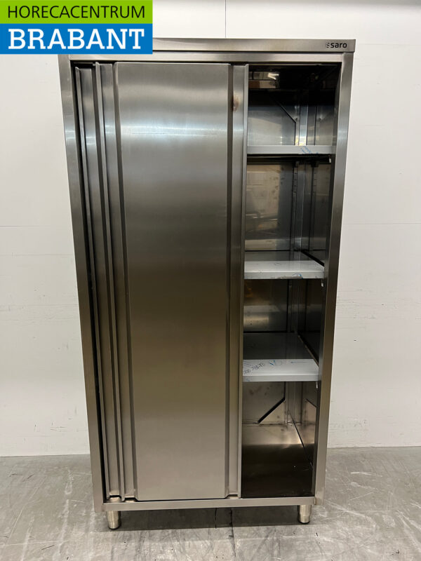 Acier inoxydable Saro Armoire alimentaire Armoire de travail 2 portes coulissantes 100 cm Restauration – Image 4