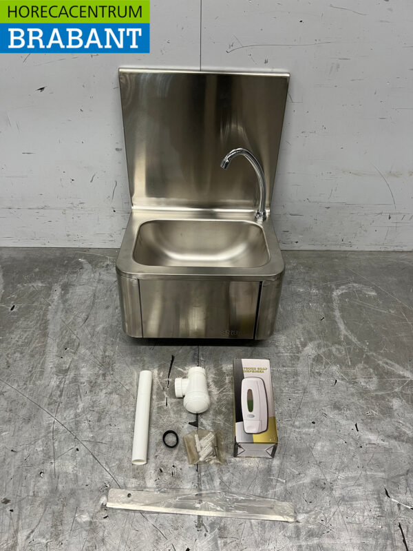 Evier Saro en acier inoxydable avec tablette à genoux et distributeur de savon Restauration