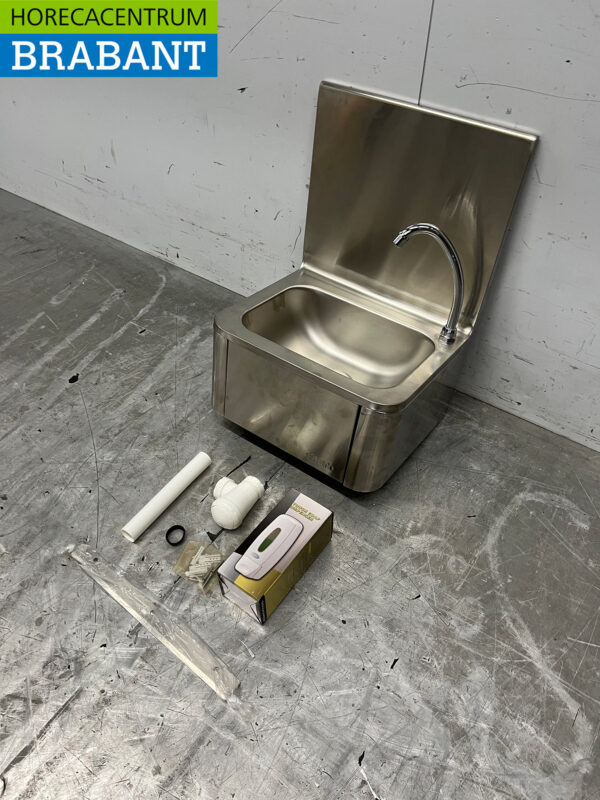 Evier Saro en acier inoxydable avec tablette à genoux et distributeur de savon Restauration – Image 2