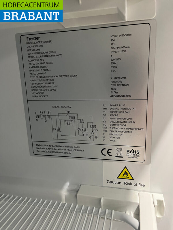 Saro Freezer Armoire de congélation 534 litres 230V Horeca – Image 6