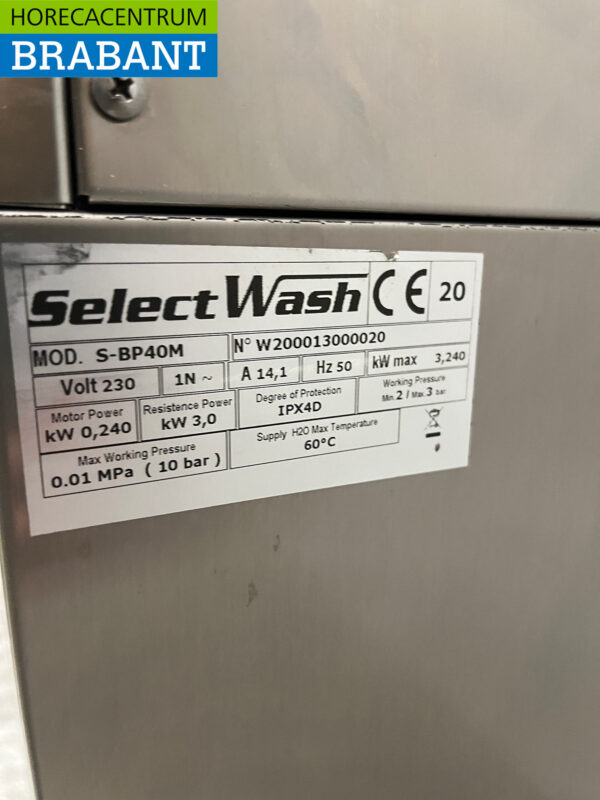 Lave-verres Selectwash en acier inoxydable avec pompe de vidange 230V Horeca – Image 7
