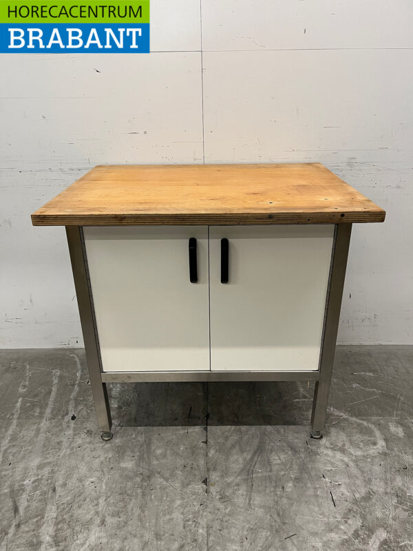 Armoire de travail en acier inoxydable Table de travail 90,5 cm 2 portes pliantes Restauration