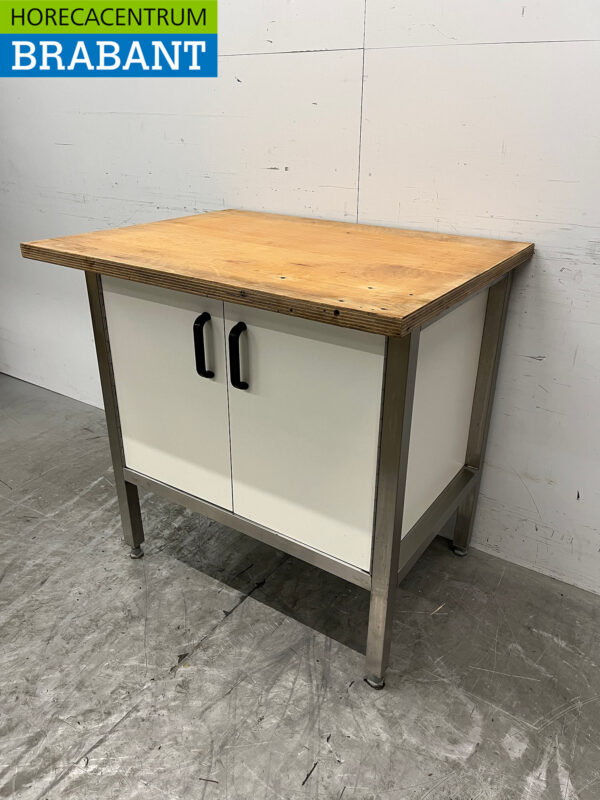 Armoire de travail en acier inoxydable Table de travail 90,5 cm 2 portes pliantes Restauration – Image 2