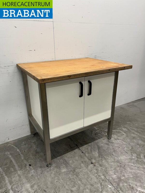 Armoire de travail en acier inoxydable Table de travail 90,5 cm 2 portes pliantes Restauration – Image 3