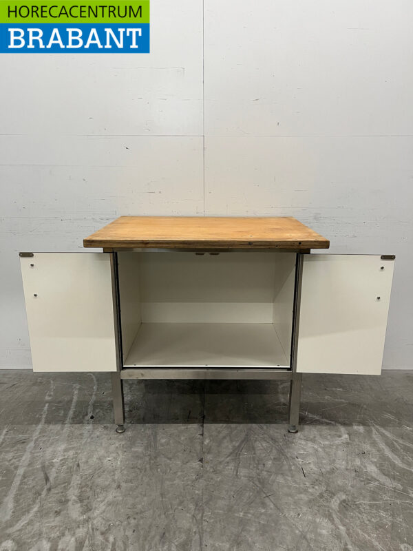 Armoire de travail en acier inoxydable Table de travail 90,5 cm 2 portes pliantes Restauration – Image 4