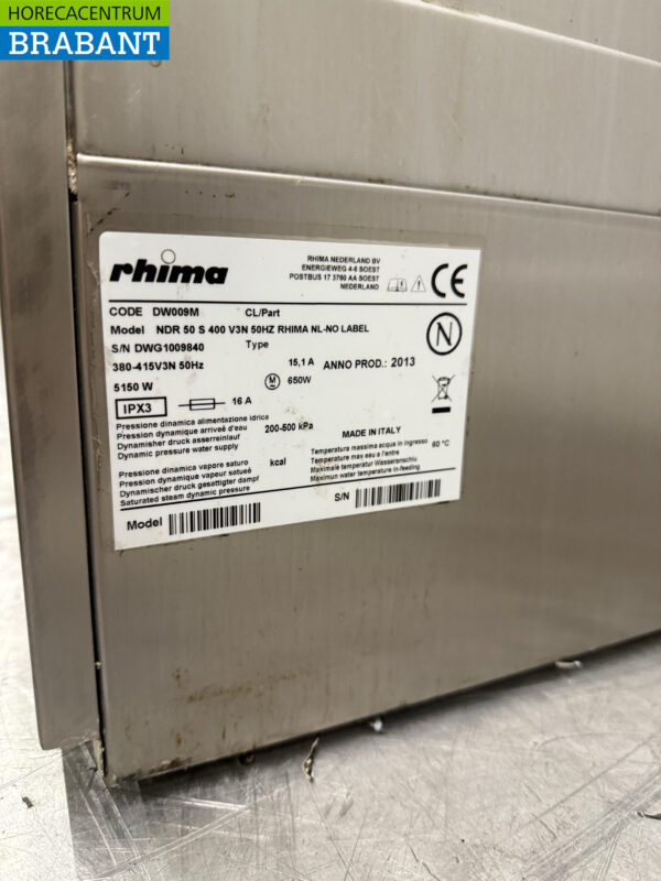 Lave-vaisselle Rhima DR50 en acier inoxydable 400V Restauration – Image 6