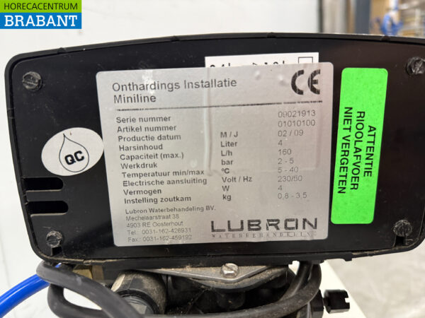 Lubron Miniline Adoucisseur d'eau automatique 160 litres par heure 230V Horeca – Image 6