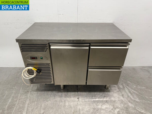 Acier inoxydable Studio 54 Comptoir réfrigéré 1 porte 2 tiroirs 126 cm 230V Horeca