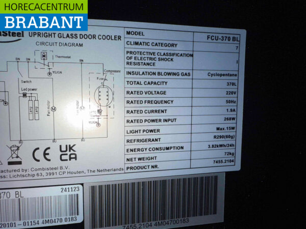 Combisteel Réfrigérateur à porte vitrée 370 litres 230V Horeca – Image 4