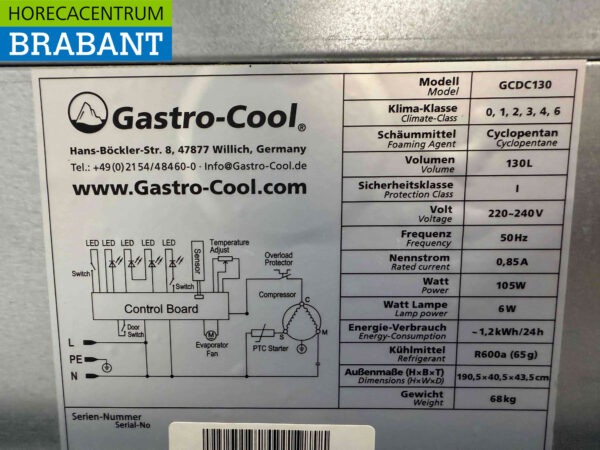 Gastro-Cool Réfrigérateur à porte vitrée Réfrigérateur à boissons 155 litres 230V Horeca – Image 5