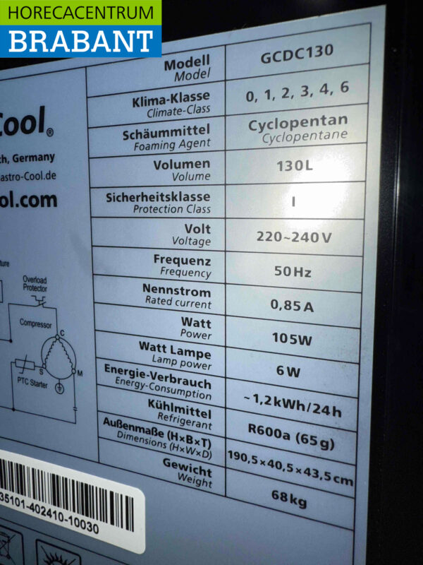 Gastro-Cool Réfrigérateur à porte vitrée Réfrigérateur à boissons 155 litres 230V Horeca – Image 5