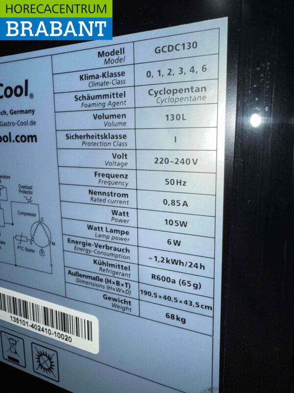 Gastro-Cool Réfrigérateur à porte vitrée Réfrigérateur à boissons 155 litres 230V Horeca – Image 5