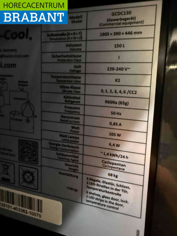Gastro-Cool Réfrigérateur à porte vitrée Réfrigérateur à boissons 155 litres 230V Horeca – Image 5