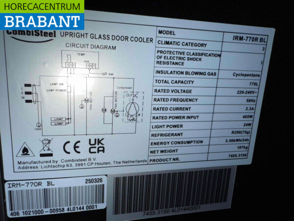 Combisteel Réfrigérateur à double porte vitrée 770 litres 230V Horeca – Image 5