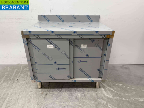 Armoire de travail en acier inoxydable Table de travail 2 portes coulissantes 100 cm Horeca