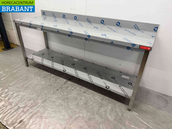 Gastro M en acier inoxydable Table de travail avec étagère inférieure 200 x 60 x 88 cm Restauration – Image 3