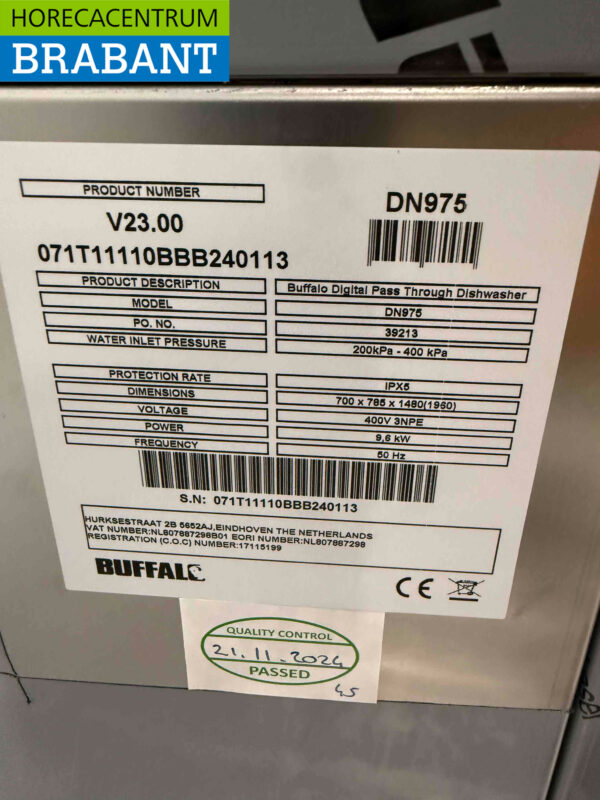 Lave-vaisselle coulissant Buffalo DN975 en acier inoxydable avec pompe de vidange 400V Horeca – Image 5