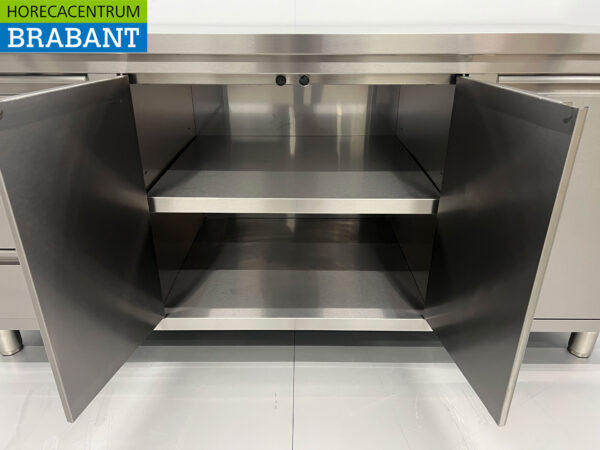 HCB inox Armoire de travail Table de travail 2 portes pliantes et 3 tiroirs et poubelle 180 cm Horeca – Image 5