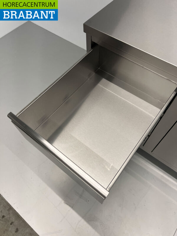 HCB inox Armoire de travail Table de travail 2 portes pliantes et 3 tiroirs et poubelle 180 cm Horeca – Image 7
