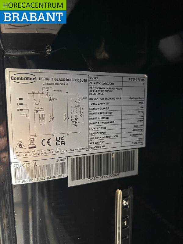 Combisteel Réfrigérateur mobile à porte vitrée 370 litres 230V Horeca – Image 5