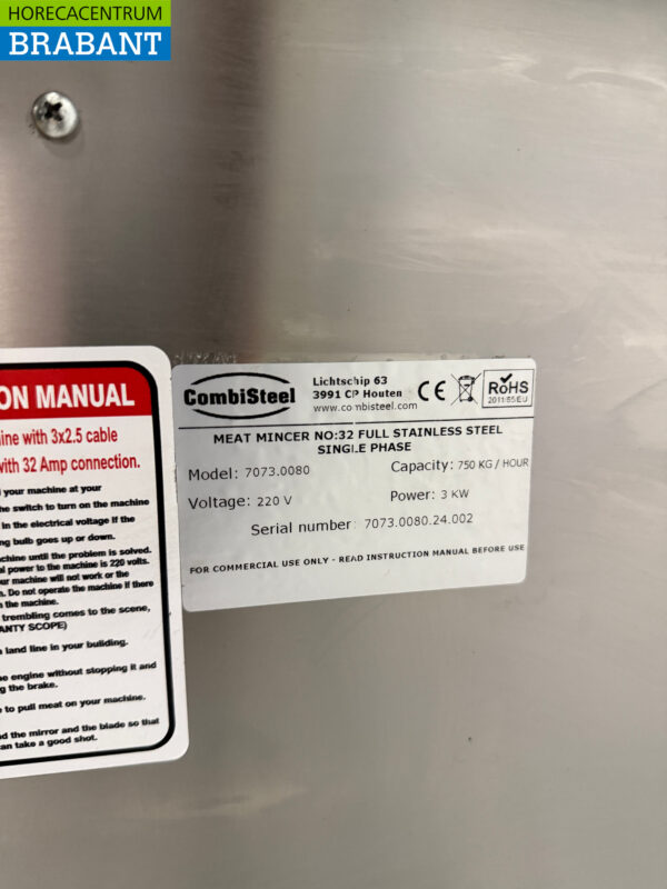 Hachoir Combisteel en acier inoxydable 750 kg par heure 230V Horeca – Image 5
