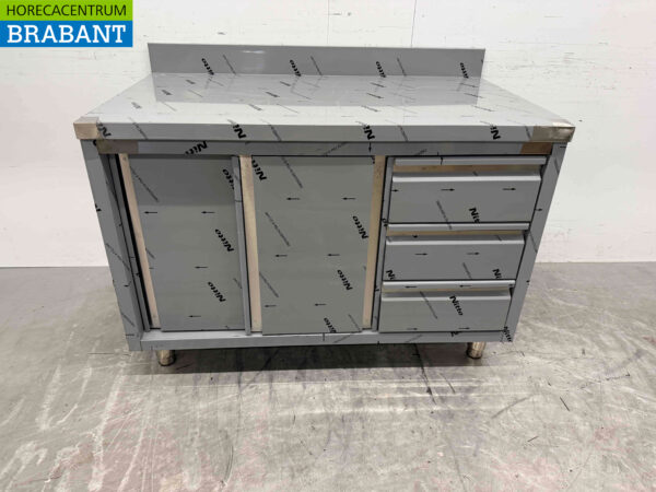 HCB inox Armoire de travail Table de travail 2 portes battantes et 3 tiroirs 120 cm Premium-line Horeca (kopie)