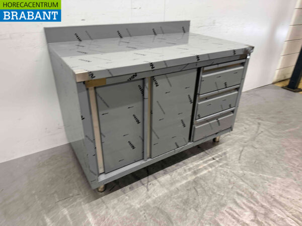 HCB inox Armoire de travail Table de travail 2 portes battantes et 3 tiroirs 120 cm Premium-line Horeca (kopie) – Image 2
