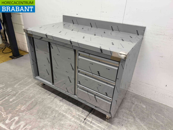 HCB inox Armoire de travail Table de travail 2 portes battantes et 3 tiroirs 120 cm Premium-line Horeca (kopie) – Image 3