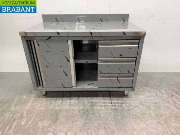 HCB inox Armoire de travail Table de travail 2 portes battantes et 3 tiroirs 120 cm Premium-line Horeca (kopie) – Image 5