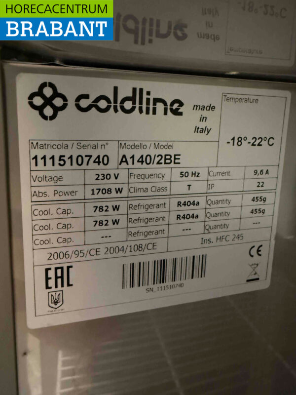 Congélateur double porte Coldline en acier inoxydable 1400 litres 230V Horeca – Image 5