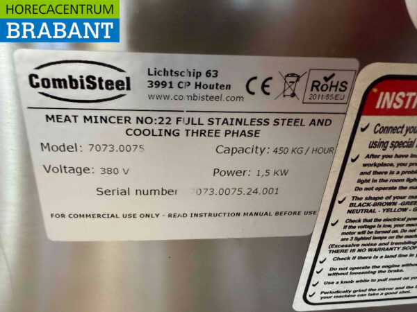 Acier inoxydable Combisteel Hachoir réfrigéré 450 kg par heure 230V Horeca – Image 7