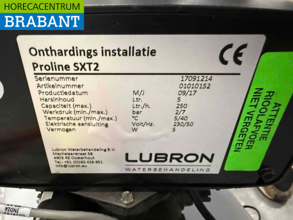 Lubron Proline SXT Adoucisseur d'eau chaude 250 l/h 230V Horeca – Image 5